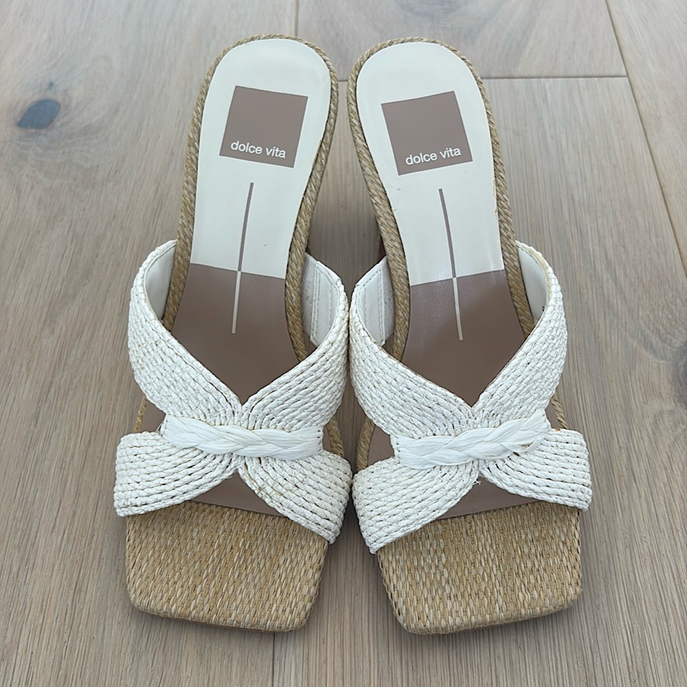Dolce Vita Nitro Heeled Sandal women’s size 6. White Raffia. Worn once.
